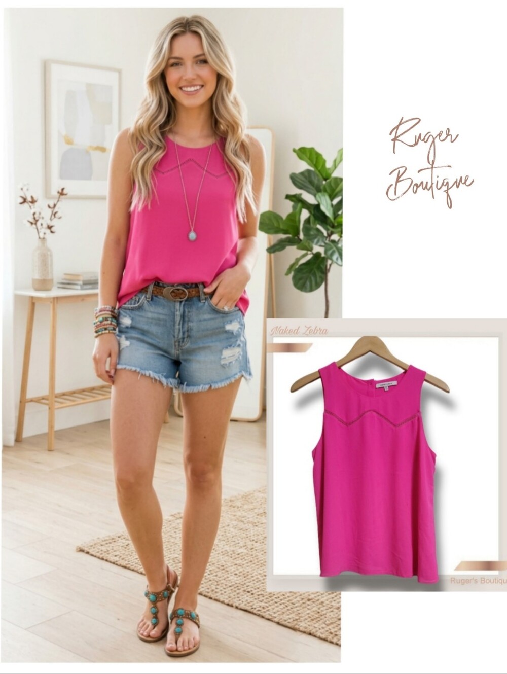 🌿Naked Zebra Women's Medium Pink Sleeveless Top